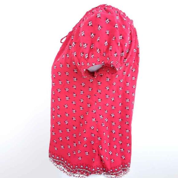 Forever 21 Peasant Blouse Front Tie Floral Red Blue Short Sleeve Summer Top Boho - Picture 7 of 10